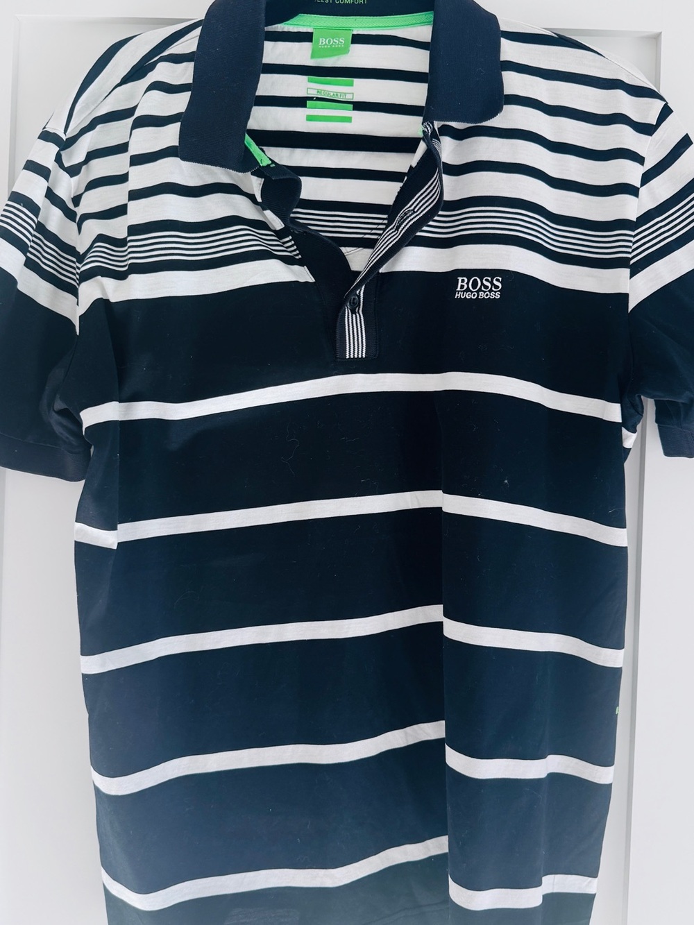 BOSS Man Navy & White Striped Polo Shirt size Large